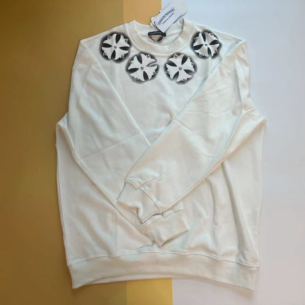Chrome Hearts Black Classic Cross Flower Logo Long Sleeve - White